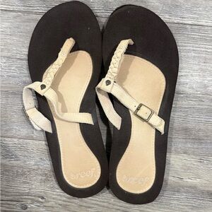 Reef Dream Weaver Sandals Women’s Size 8 Beige Leather Braided Thong